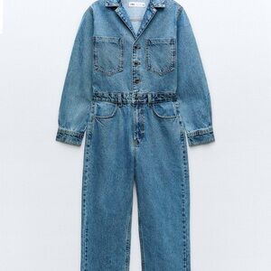 Zara Blue Jumpsuit with Long Sleeves and Built-in Belt